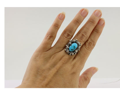 Navajo Handmade Ring 925 Silver Blue Turquoise Native American Artist C.80's