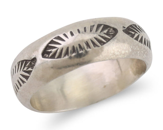 Navajo Hand Stamped Band 925 Silver 6.0 mm Signed Larry Chavez Size 5.75 C.80's