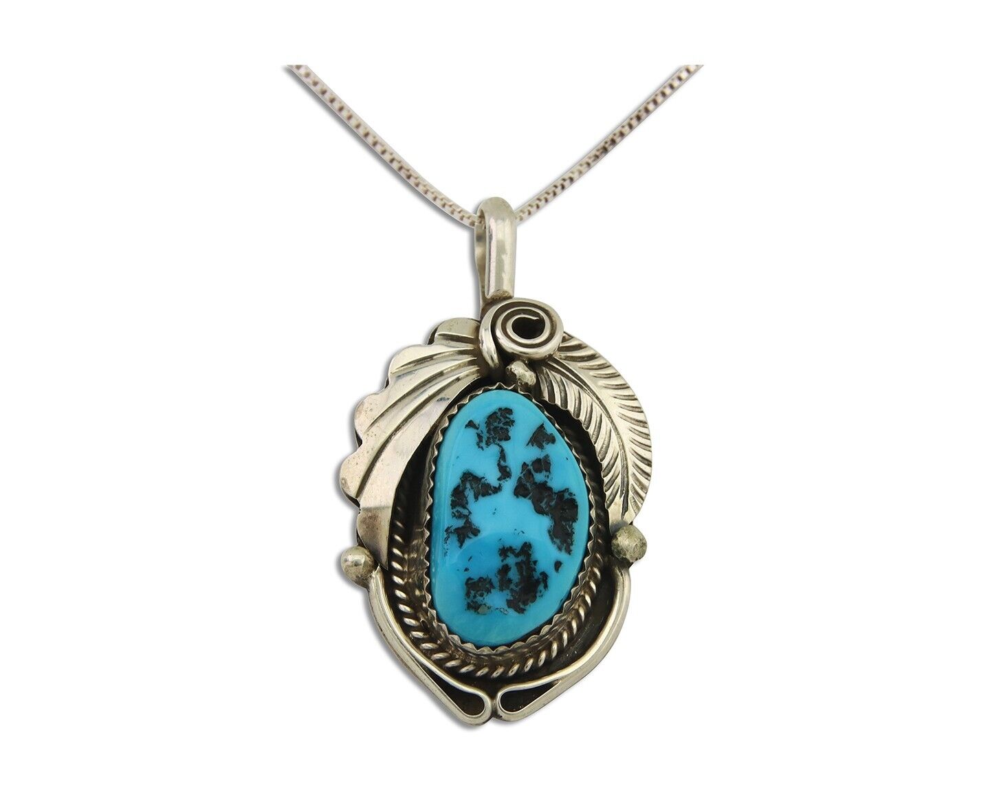 Navajo Necklace 925 Silver Natural Turquoise Artist Signed Justin Morris C.80's