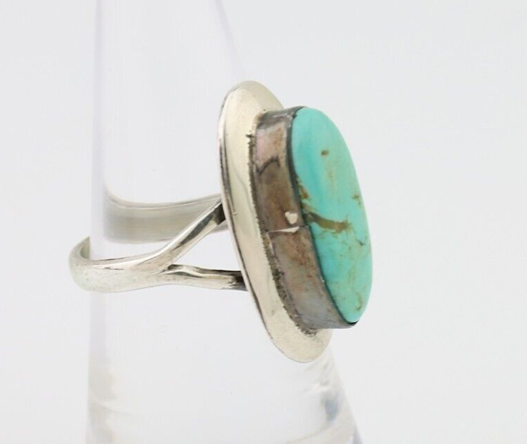 Navajo Ring 925 Silver Kingman Turquoise Artist Signed Kachina C.80's