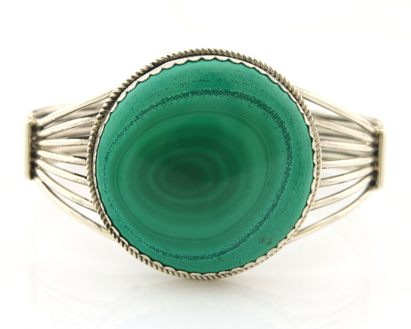 Navajo Cuff Bracelet Sterling Silver Malachite Vintage Signed A Whitegoat