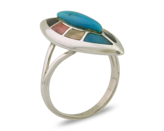 Navajo Ring 925 Silver Turquoise Shell Onyx Spiney Oyster Native Artist C80's