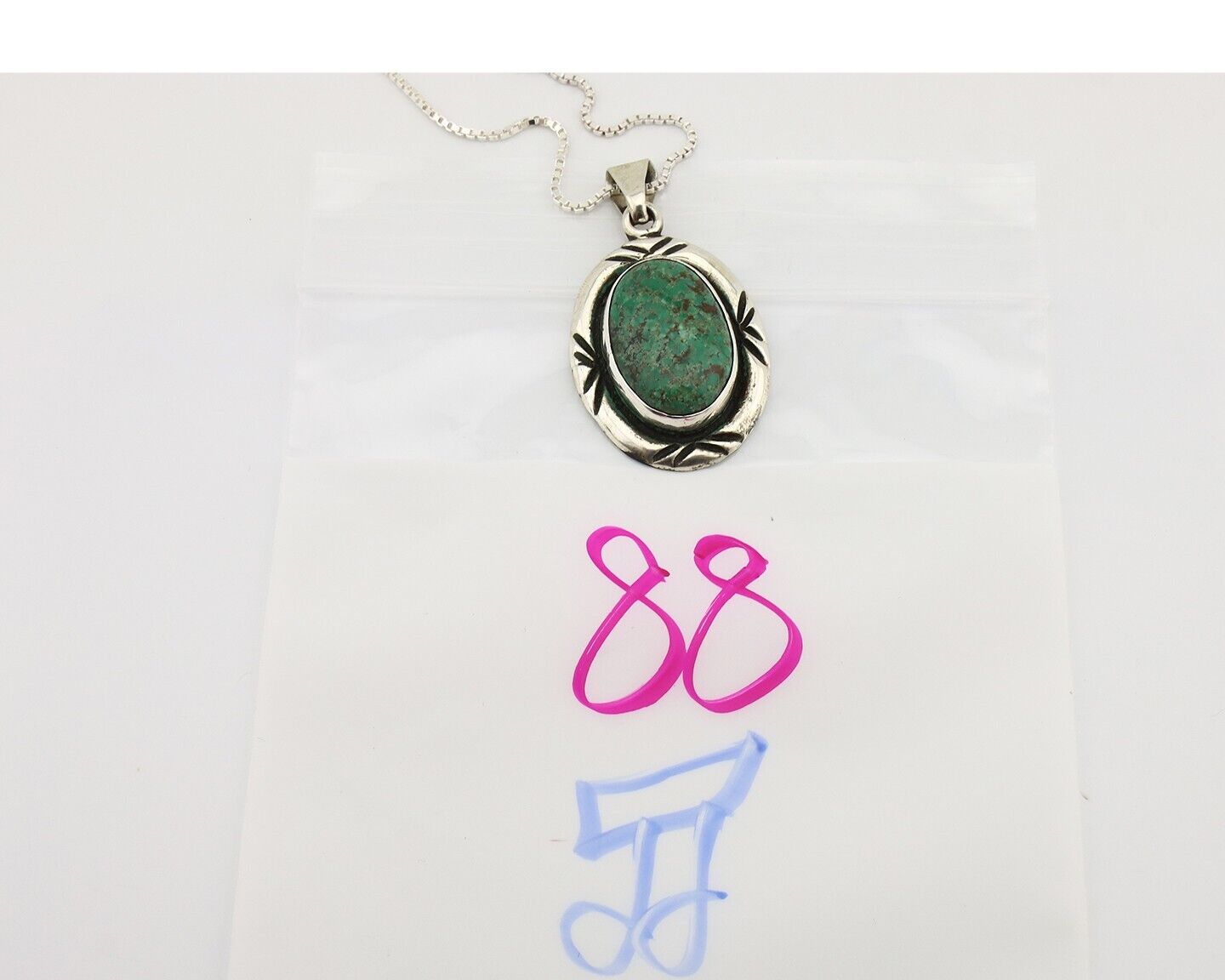 Navajo Necklace 925 Silver Green Turquoise Signed C Montoya C.80's