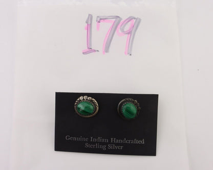 Navajo Earrings 925 Silver Natural Malachite Native American Artist C.80's