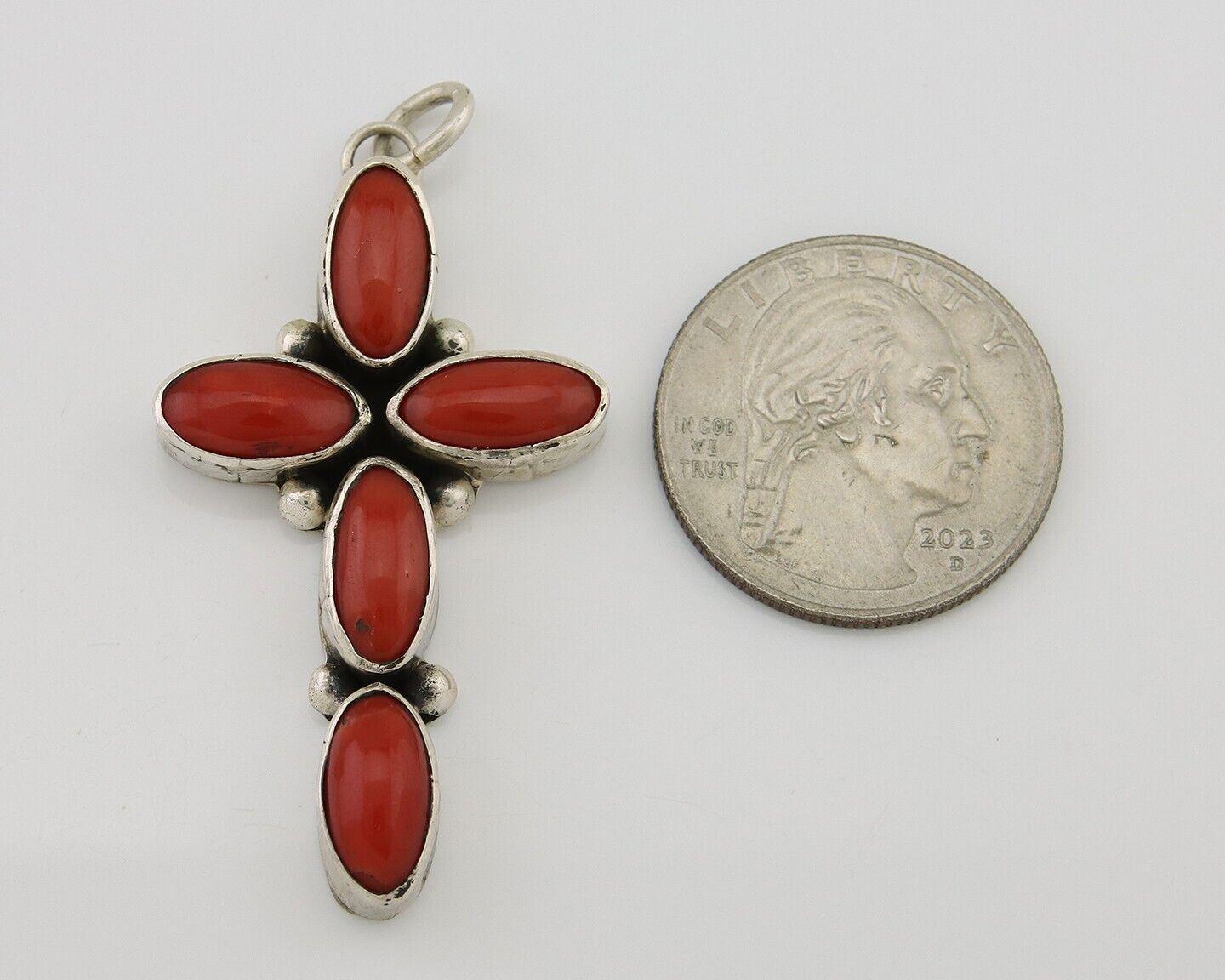 Navajo Cross Pendant 925 Silver Mediterranean Coral Signed J Tso C.80s