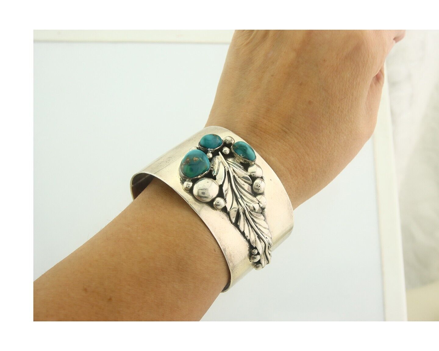 Navajo Bracelet 925 Silver Turquoise Cuff Artist Signed D C.80's