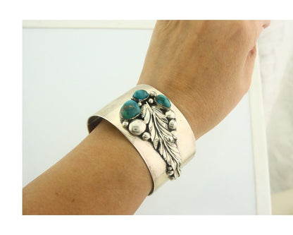Navajo Bracelet 925 Silver Turquoise Cuff Artist Signed D C.80's