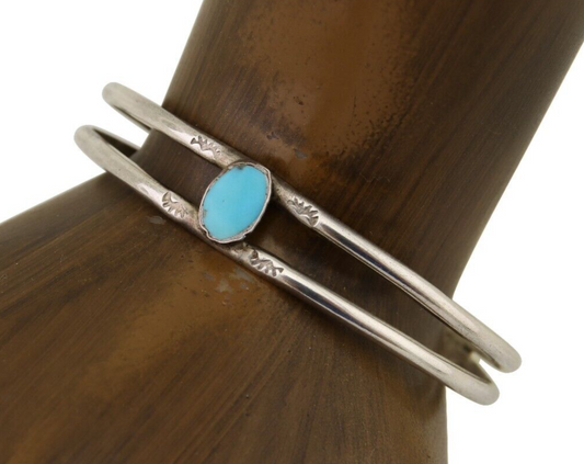 Navajo Hand Stamped Cuff Bracelet Turquoise 925 Silver Native American Artist