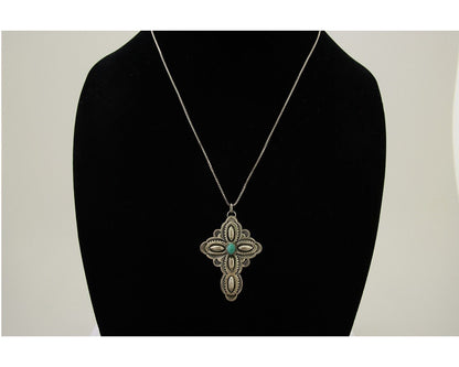 Navajo Cross Hand Stamped Necklace 925 Silver Turquoise Artist JRS C.80's
