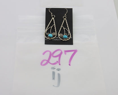 Navajo Dangle Earrings 925 Silver Natural Turquoise Artist Signed JB C.80's