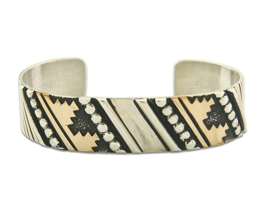 Navajo Bracelet Gold & 925 Silver Handmade 16 mm Wide Signed Thomas Singer C80s