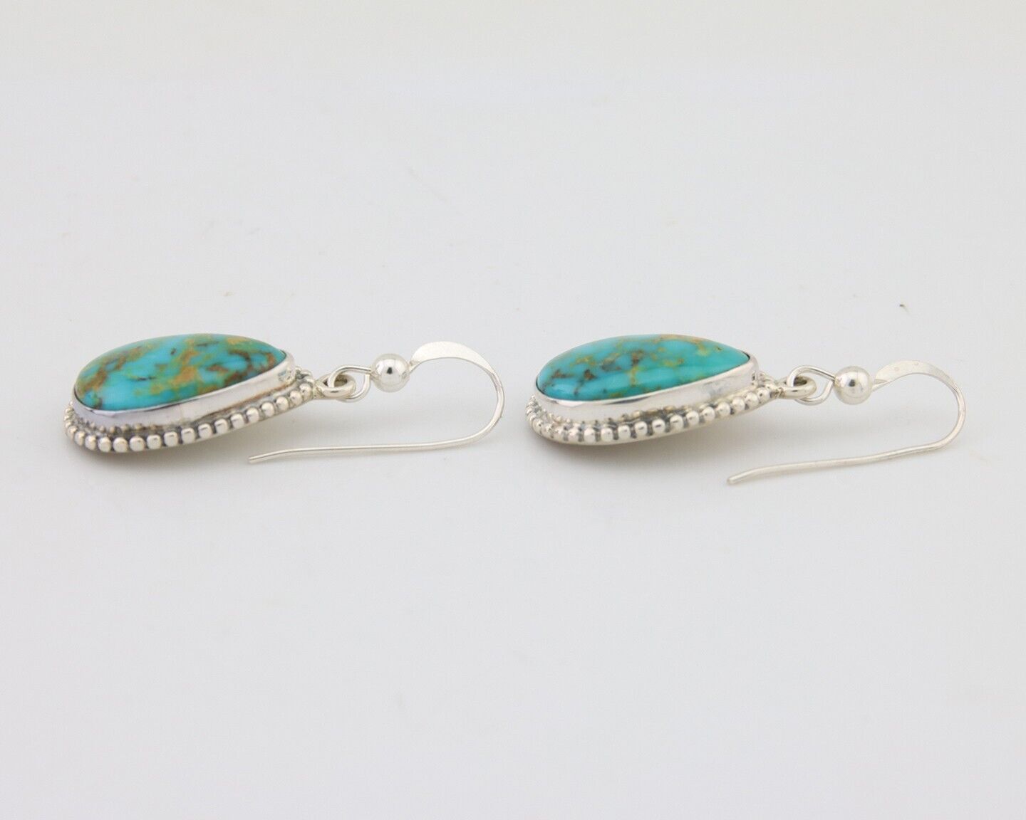 Navajo Dangle Earrings 925 Silver Natural Turquoise Artist Signed Montoya C.80's