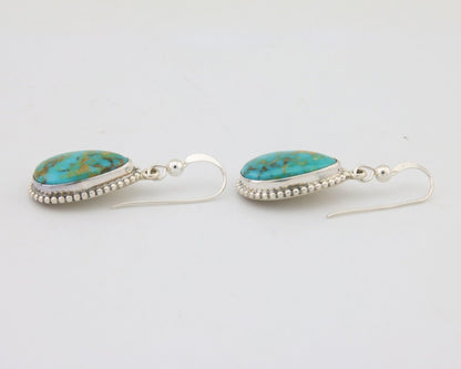 Navajo Dangle Earrings 925 Silver Natural Turquoise Artist Signed Montoya C.80's