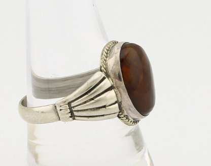 Navajo Handmade Ring 925 Silver Natural High Grade Fire Opal Native Artist C.80s