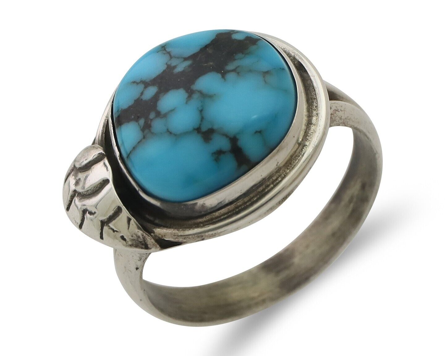 Navajo Ring 925 Silver Blue Gem Turquoise Native Artist Signed G.C. 01 C.80's