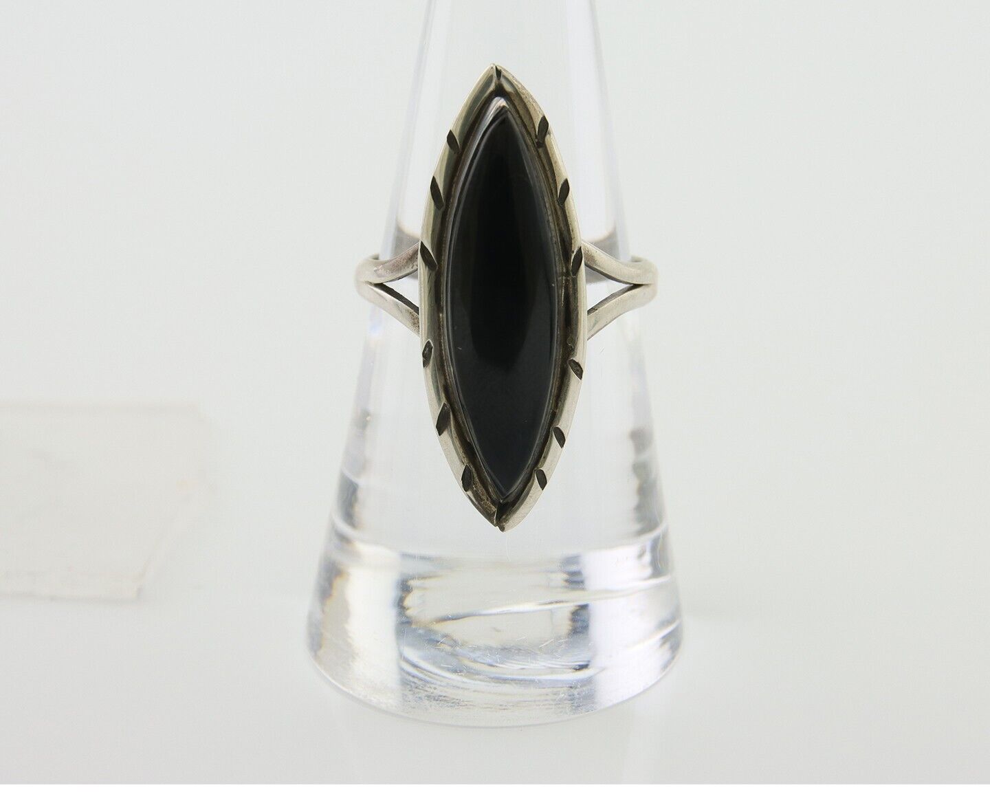 Navajo Handmade Ring 925 Silver Black Onyx Artist Signed M #14 C.80's