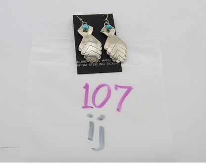 Navajo Dangle Earrings 925 Silver Natural Turquoise Artist Signed JB C.80's