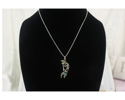 Navajo Kokopelli Necklace Sterling Silver Authentic Natural Gemstone