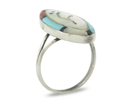 Vintage Zuni Ring 925 Sterling Silver Natural Gemstone Signed A Size 8.0