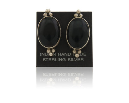 Navajo Earrings 925 Silver Handmade Natural Black Onyx Signed NAKAI C.80's