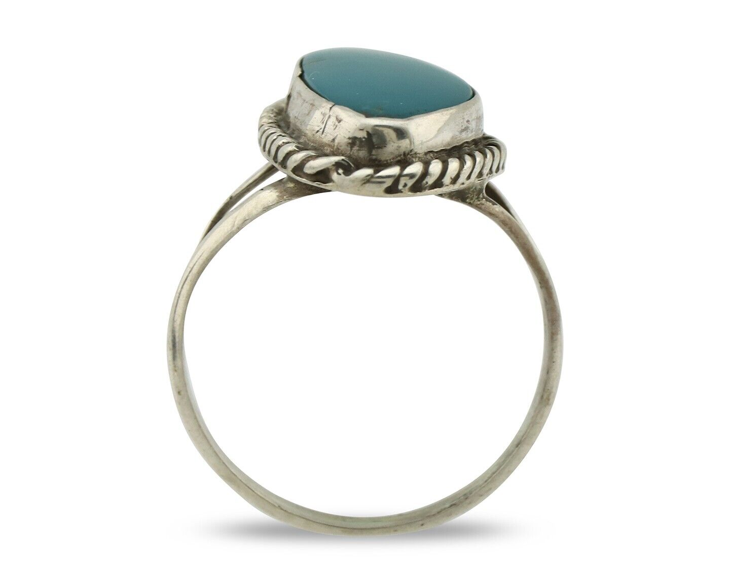 Navajo Ring 925 Silver Natural Turquoise Artist Signed Rabbit Stick C.80's