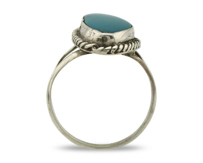 Navajo Ring 925 Silver Natural Turquoise Artist Signed Rabbit Stick C.80's