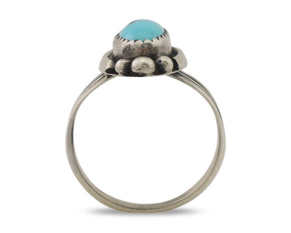 Navajo Ring 925 Silver Sleeping Beauty Turquoise Artist Signed SC C.80's