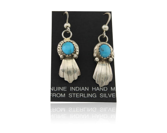 Navajo Earrings 925 Silver Blue Turquoise Artist Signed Kee Tsosie C.80's