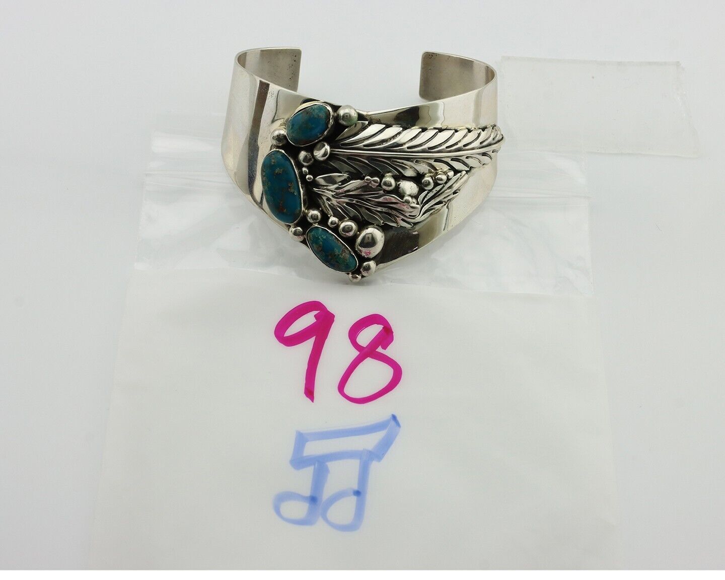 Navajo Bracelet 925 Silver Natural Blue Turquoise Signed David Zachary C.80's