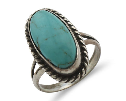Navajo Ring 925 Silver Natural Kingman Turquoise Signed M Montoya C.80's