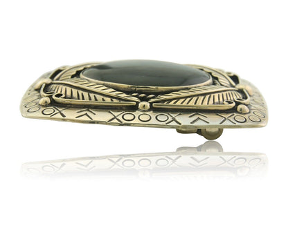 Navajo Belt Buckle .999 Nickel Agate Native Artist Handmade 2.5 x 3.0 in C.80s