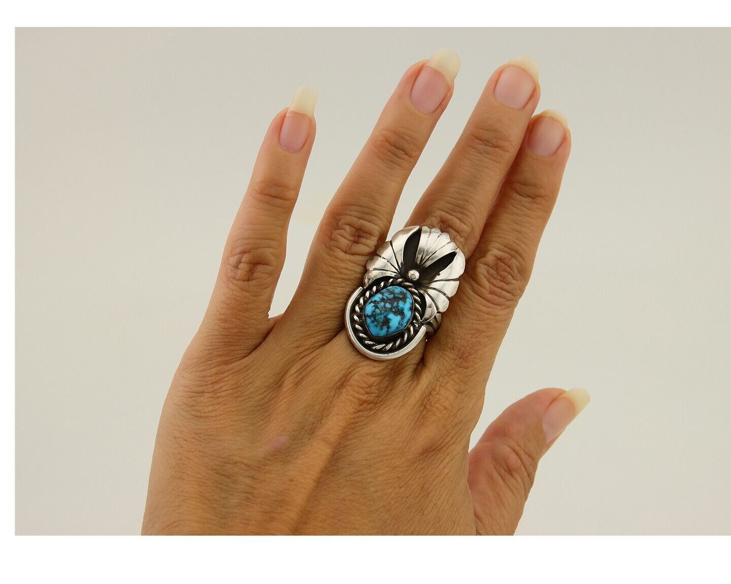 Navajo Ring 925 Sterling Silver Natural Turquoise Artist Signed LT C.80's