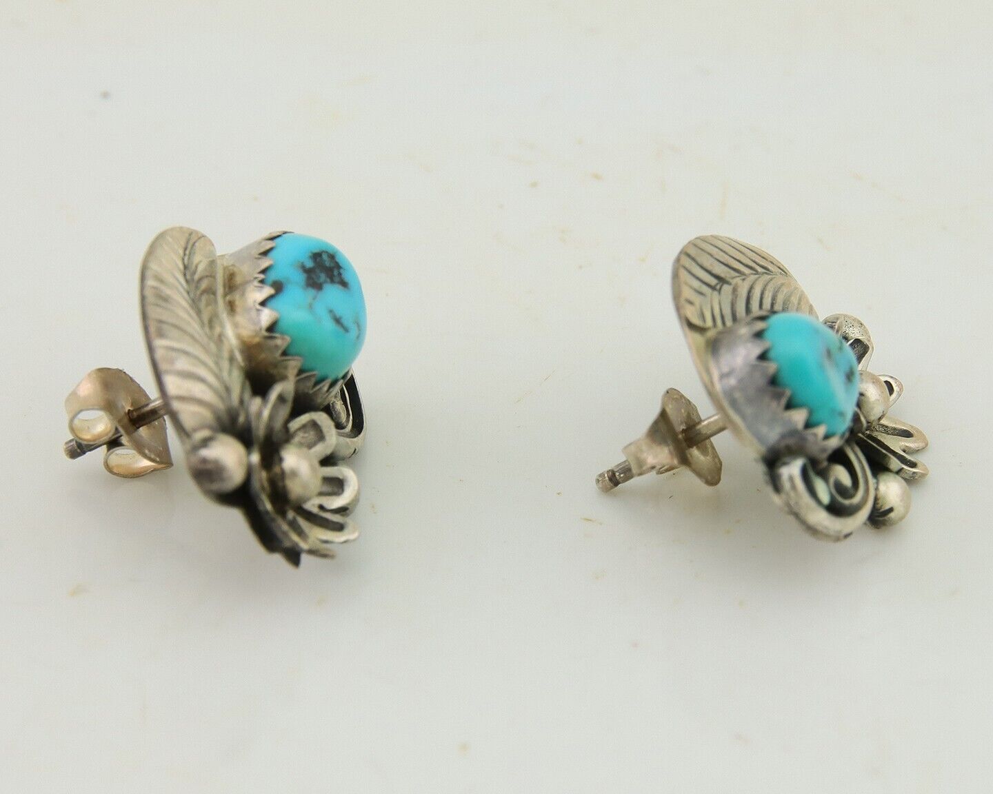 Navajo Dangle Earrings 925 Silver Natural Turquoise Native American Artist C80s