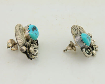 Navajo Dangle Earrings 925 Silver Natural Turquoise Native American Artist C80s