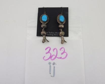 Navajo Dangle Squash Earrings 925 Silver Natural Turquoise Native Artist C.80's