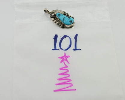 Navajo Pendant 925 Silver Sleeping B Turquoise Signed Justin Morris C.80's