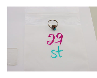 Navajo Handmade Ring 925 Silver Turquoise & Coral Native Artist C.80's