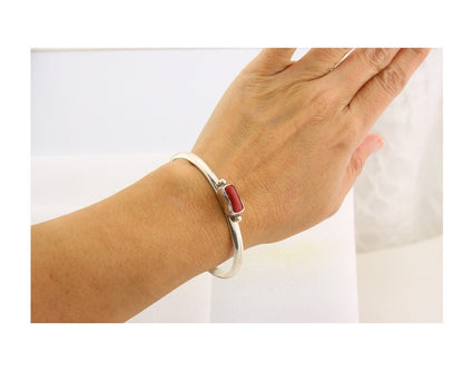 Navajo Bracelet .925 Silver Mediterranean Red Coral Cuff Native Artist C.80's