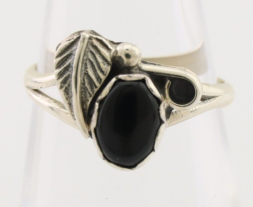 Navajo Handmade Ring 925 Silver Natural Onyx Native Artist Size 5.0 C.80's