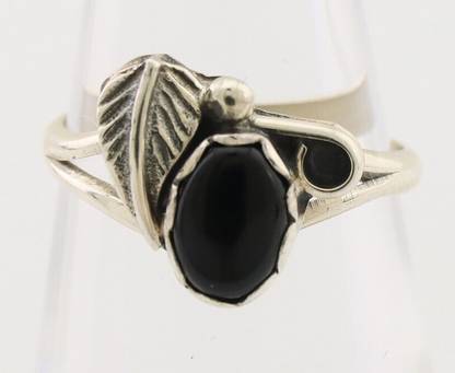 Navajo Handmade Ring 925 Silver Natural Onyx Native Artist Size 5.0 C.80's