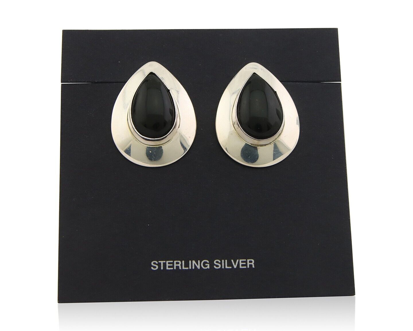 Navajo Earrings 925 Silver Handmade Natural Black Onyx Native American C.80's
