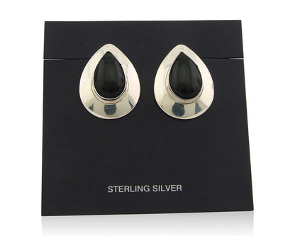 Navajo Earrings 925 Silver Handmade Natural Black Onyx Native American C.80's