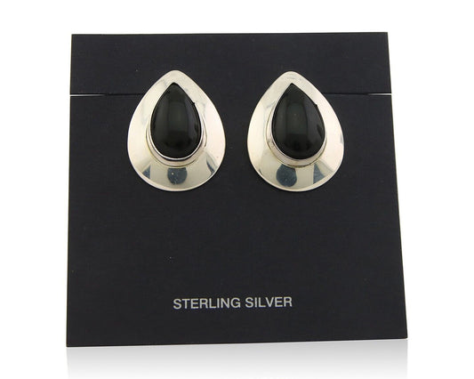 Navajo Earrings 925 Silver Handmade Natural Black Onyx Native American C.80's