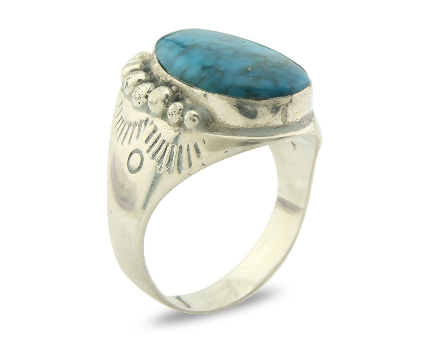 Navajo Men Ring 925 Sterling Natural Blue Turquoise Native Artist C80s Size 14.5