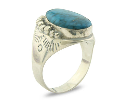 Navajo Men Ring 925 Sterling Natural Blue Turquoise Native Artist C80s Size 14.5