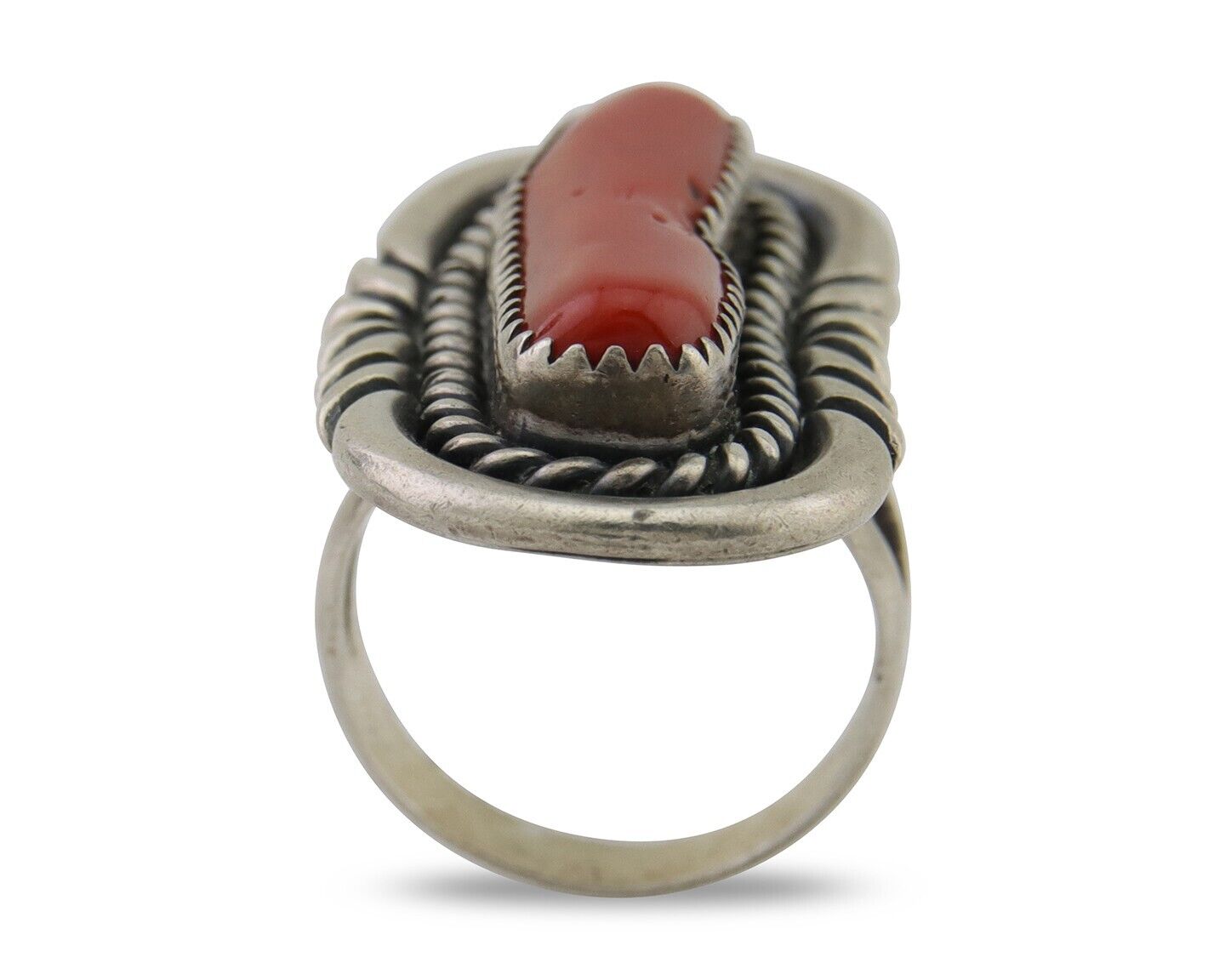 Navajo Ring 925 Silver Mediterranean Coral Native Artist Size 6.0