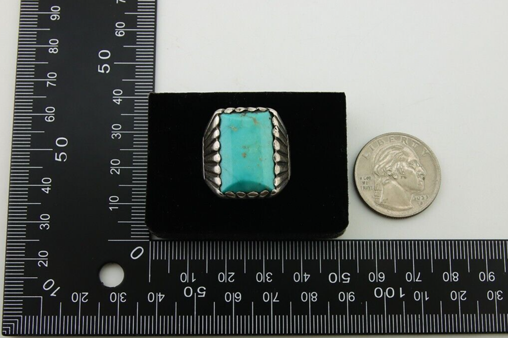 Navajo Handmade Ring 925 Sterling Silver Natural Turquoise Native Artist C.80's