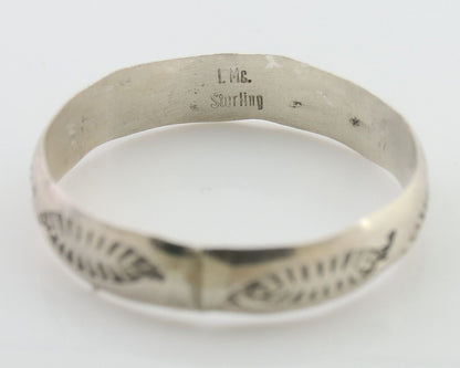 Navajo Hand Stamped Band 925 Silver 5.0 mm Signed Larry Chavez Size 12 C.80's