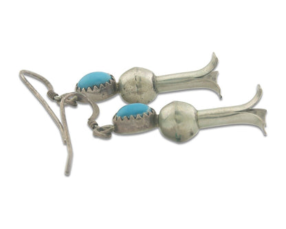Navajo Squash Earrings 925 Silver Natural Turquoise Native American Artist C80s