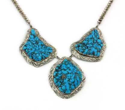 Navajo Bead Necklace Sterling Silver Natural Nugget Turquoise Vintage Handmade